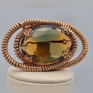 Citrine Amber Brooch Large Stone Gold-Tone Gemstone Pin Jewelry Estate Sale